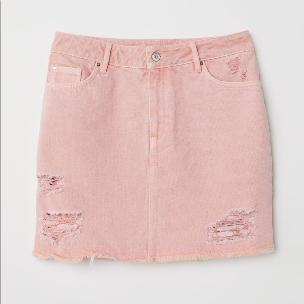 H&M Pink Denim Distressed Mini Skirt